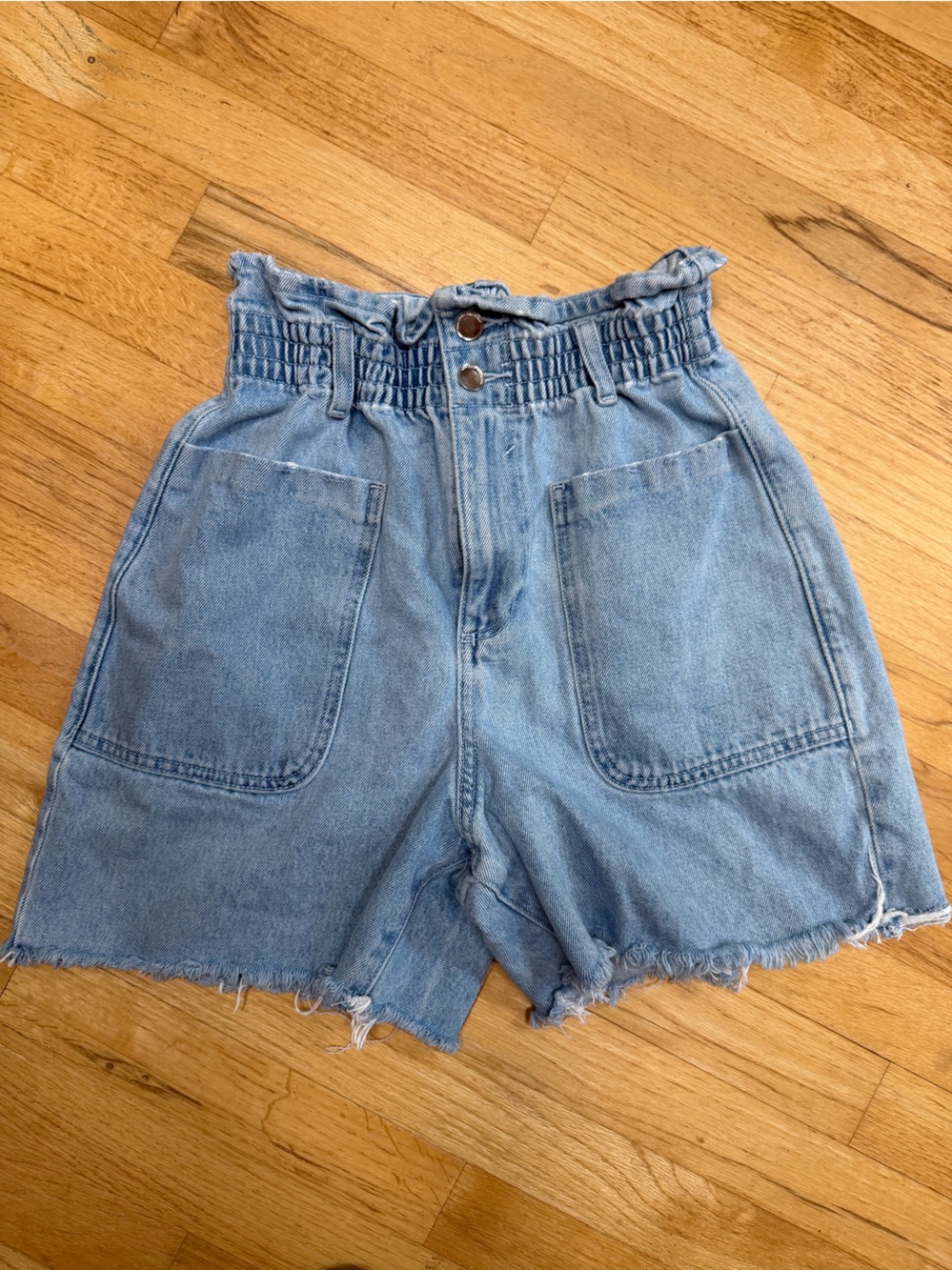 Zara Light Blue High-Waist Denim Shorts with Patch Pockets